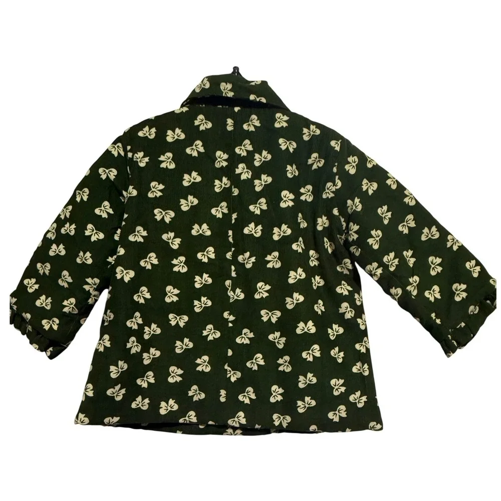Les Petits‎ Soleils Jacket Kids 18M Green Corduroy Bow Print Ruffle NWT Preppy